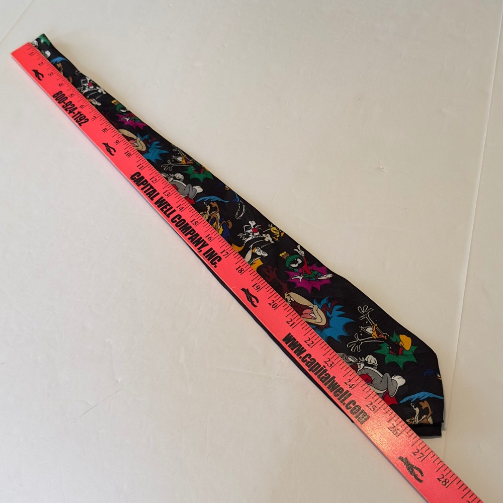 Vintage‎ 1993 Looney Tunes Mania Character Print Black Polyester Necktie 90s WB - Picture 7 of 8